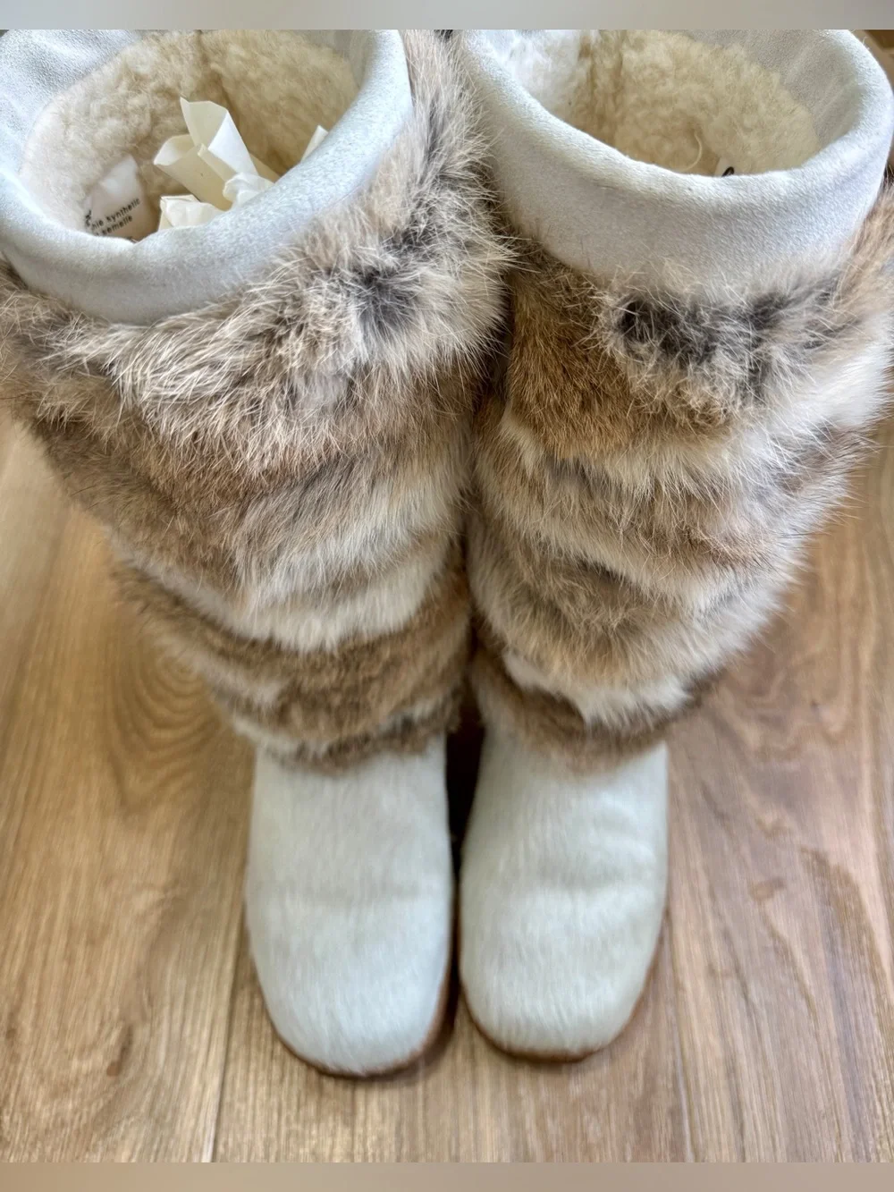 Oscar Sport Norma Rabbit Fur & Calfskin Wool-Lined Après Ski Boots Size 8